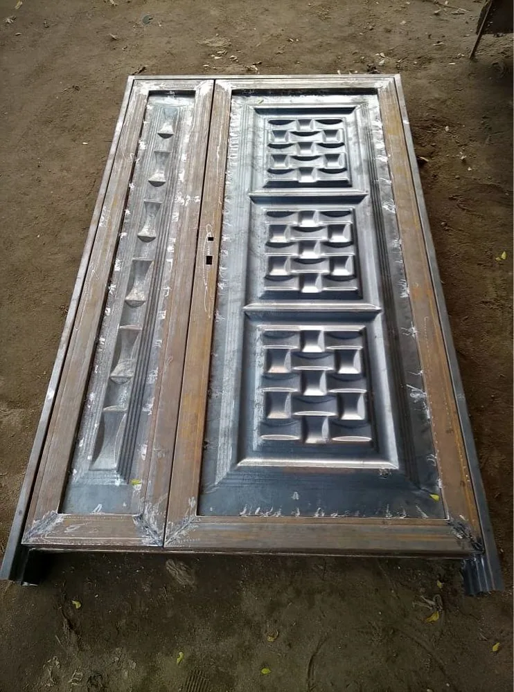 Double steel safety door, welded and ready for paint, at the Loyal Point workshop